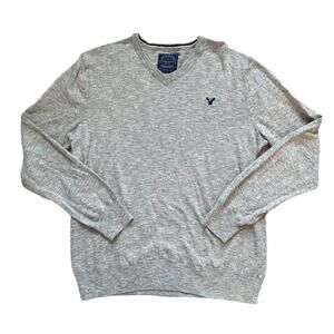 American Eagle Gray Athletic Fit Cotton V-Neck Sweater Mens Size L